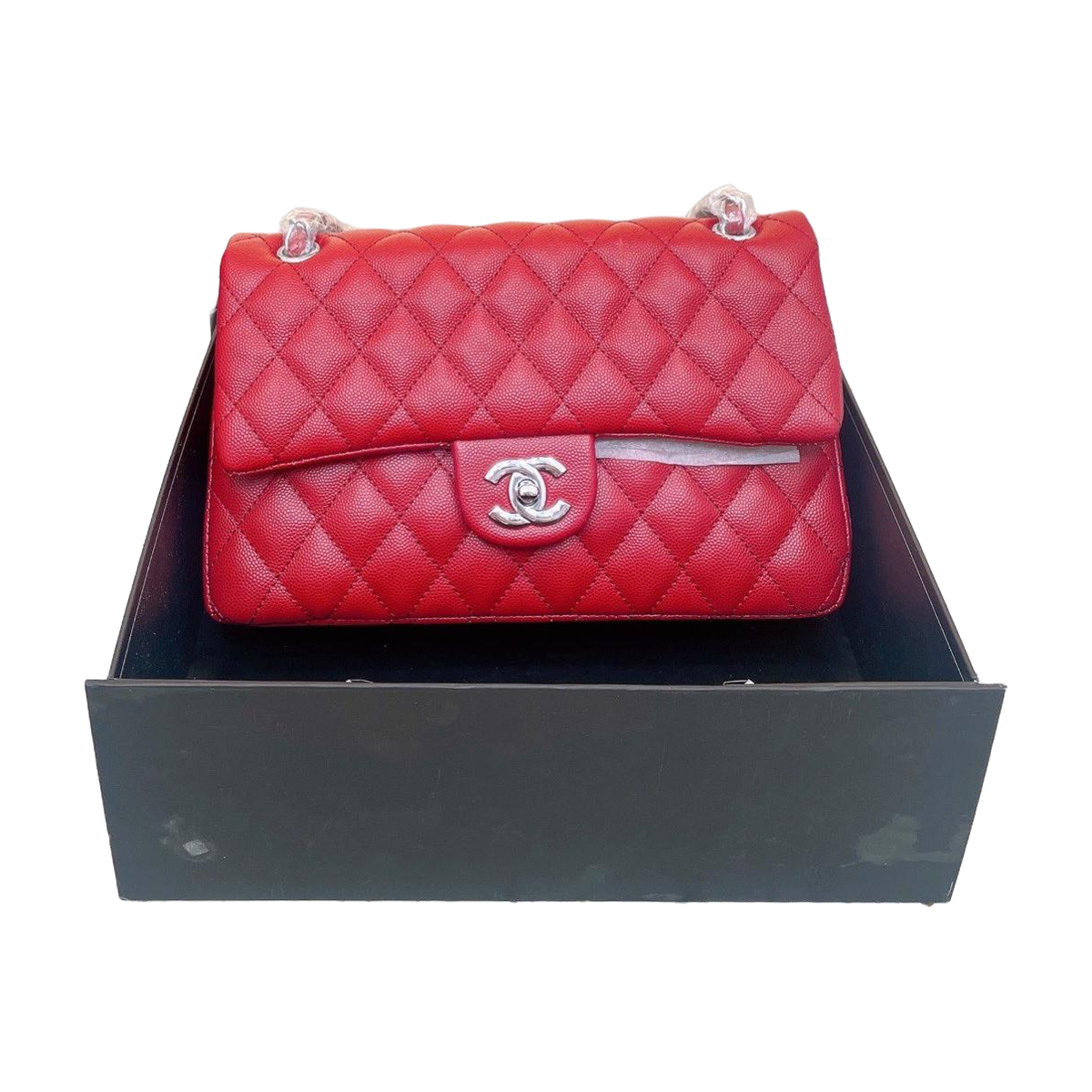 Grained Diamond Quilted Chain Flap Shoulder Bag in Red, supplier source view