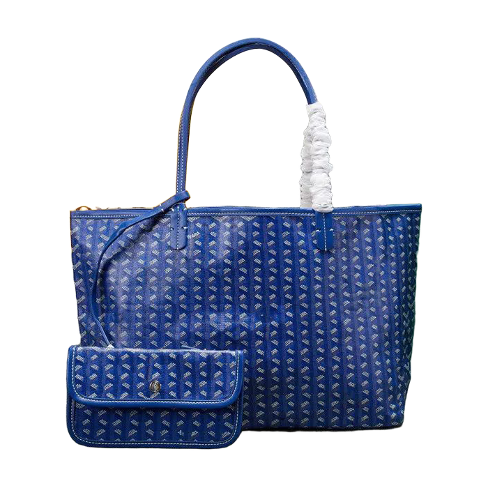 Chevron Print Shoulder Tote in Blue, supplier source view, full product reference view