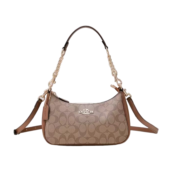 Coach Signature Chain Shoulder Bag – Khaki / Brown Trim, original supplier catalogue view