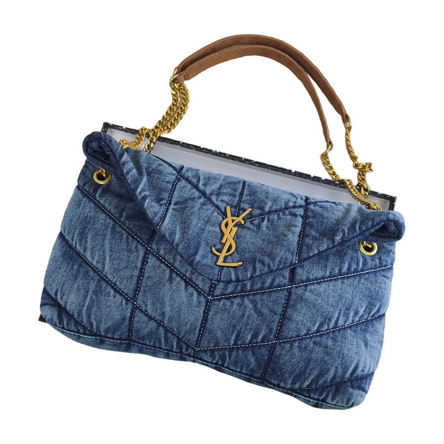 Chevron Quilted Monogram Flap Bag in Blue / Brown, supplier source view