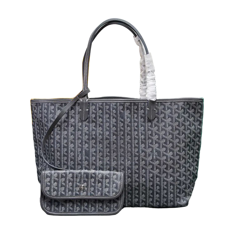 Chevron Print Shoulder Tote in Gray / Black, supplier source view, full product reference view