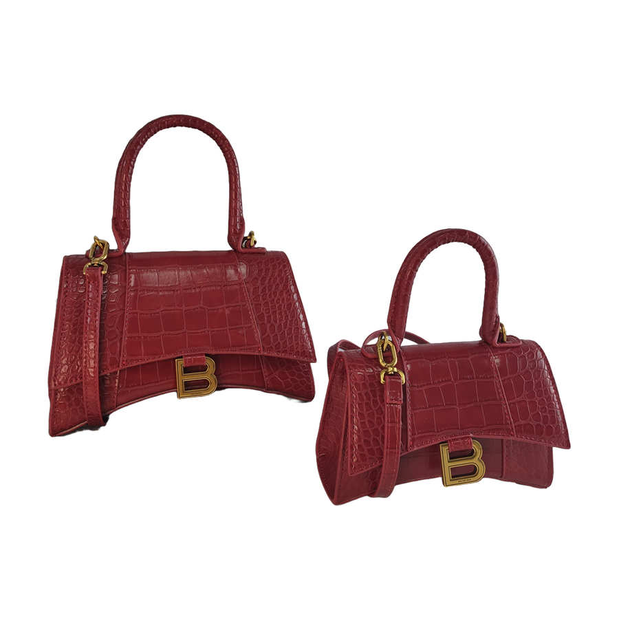 Curved-Base Top Handle Bag with B Clasp in Burgundy, supplier source view, full product reference view
