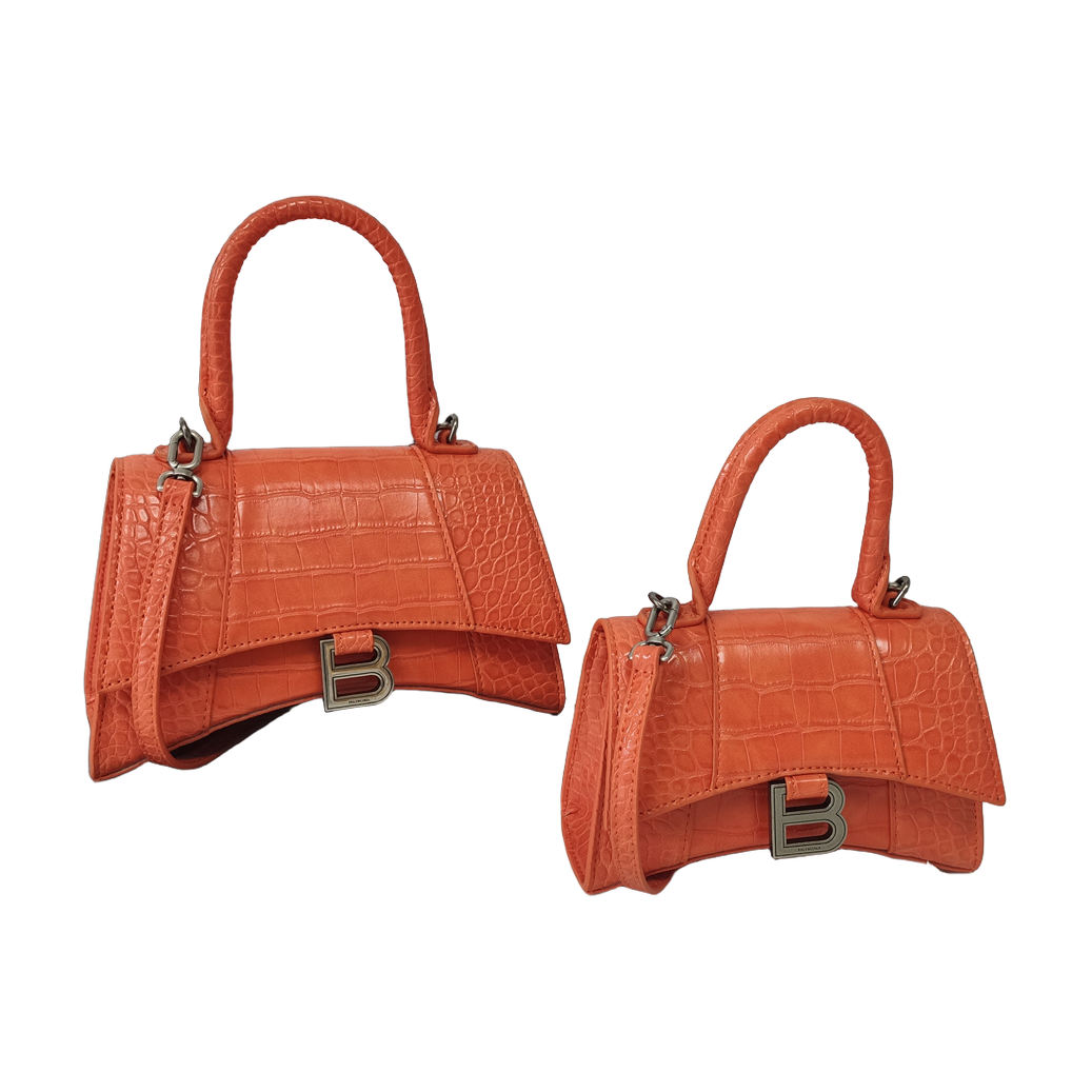 Curved-Base Top Handle Bag with B Clasp in Orange, supplier source view, full product reference view