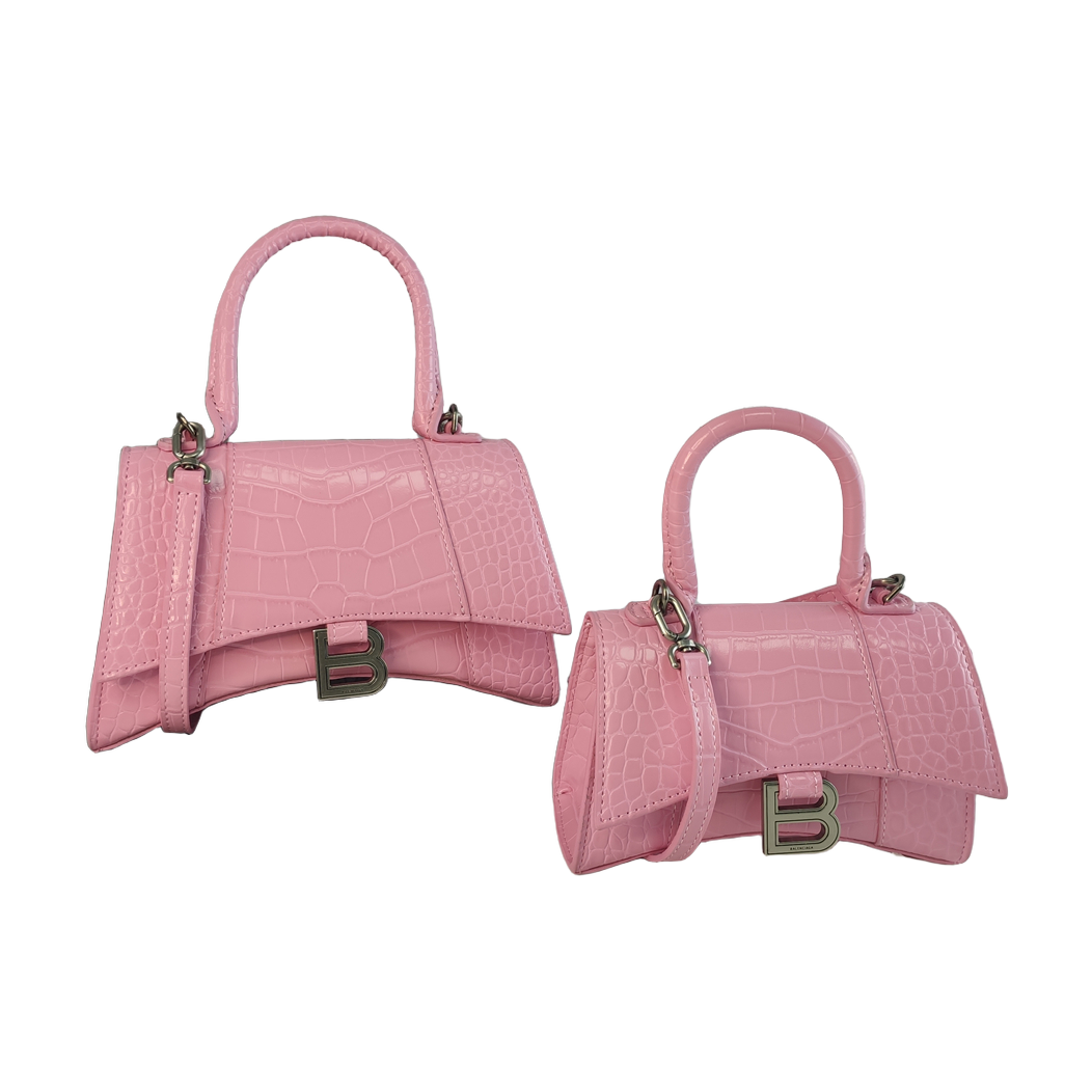 Curved-Base Top Handle Bag with B Clasp in Light Pink, supplier source view, full product reference view