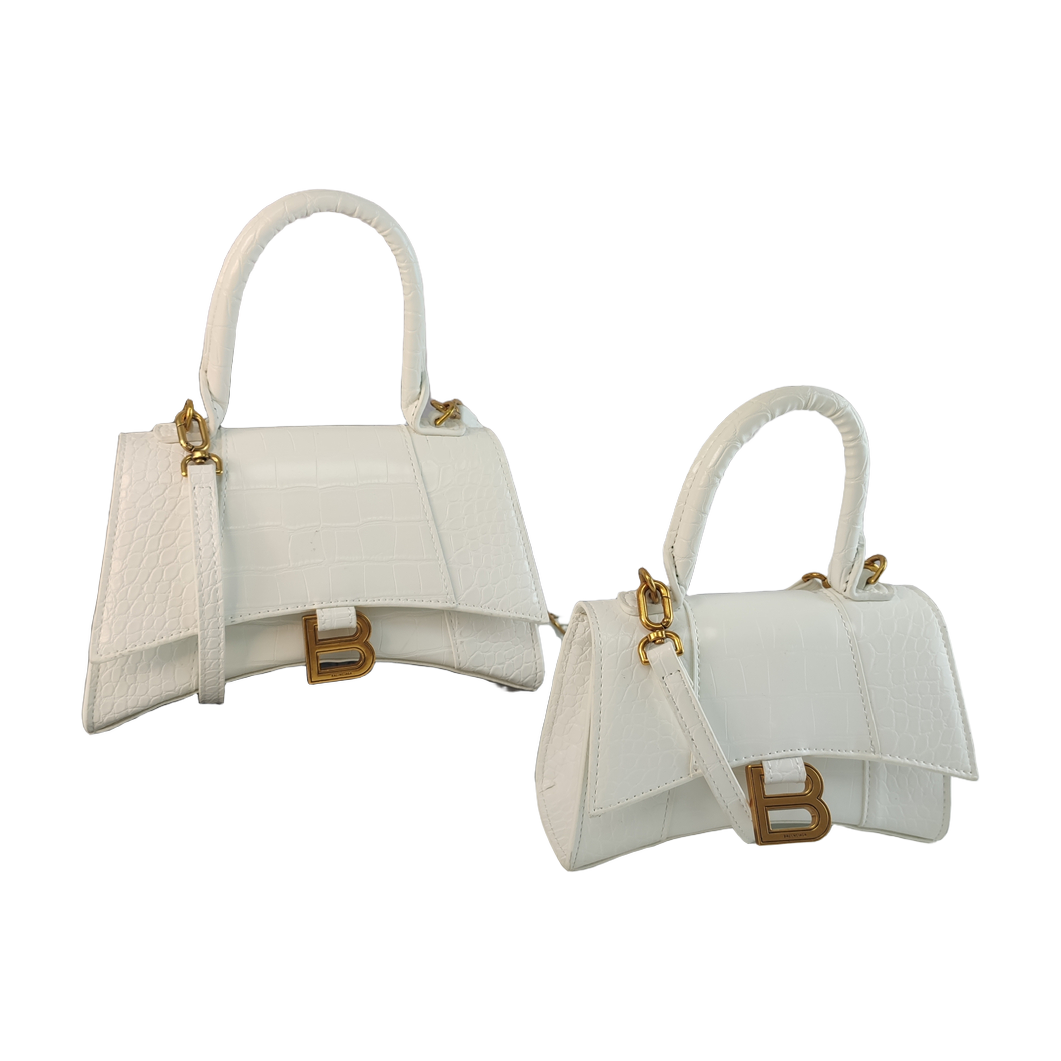 Curved-Base Top Handle Bag with B Clasp in Ivory, supplier source view, full product reference view