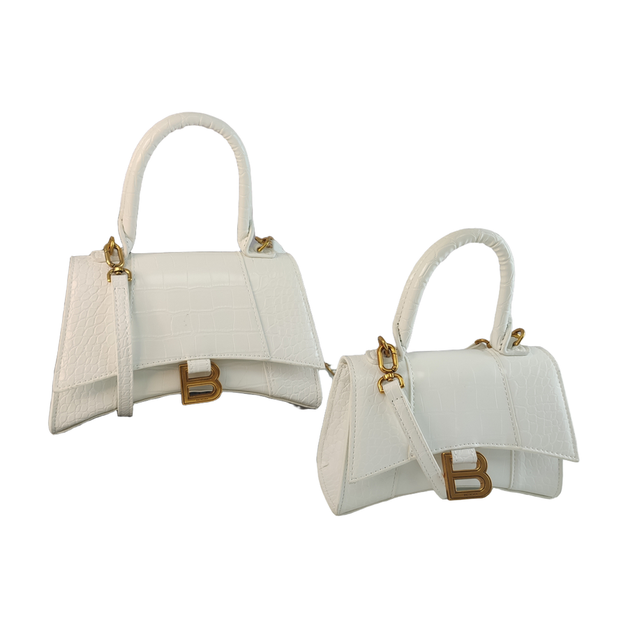 Curved-Base Top Handle Bag with B Clasp in Ivory, supplier source view, full product reference view