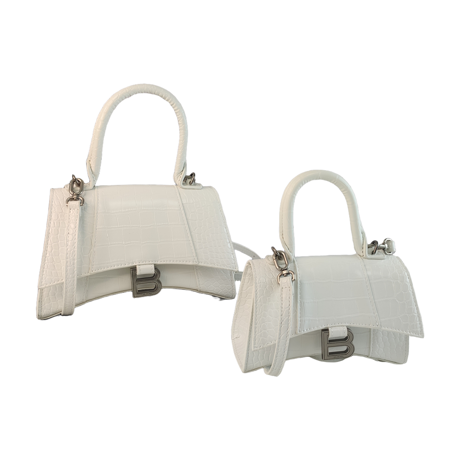 Curved-Base Top Handle Bag with B Clasp in Ivory, supplier source view, full product reference view