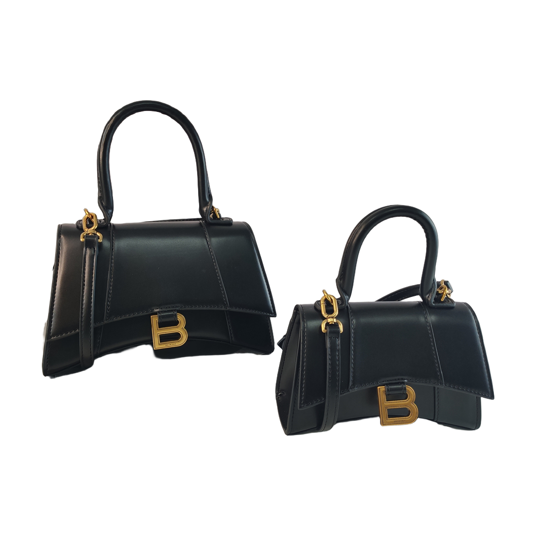 Curved-Base Top Handle Bag with B Clasp in Black, supplier source view, full product reference view