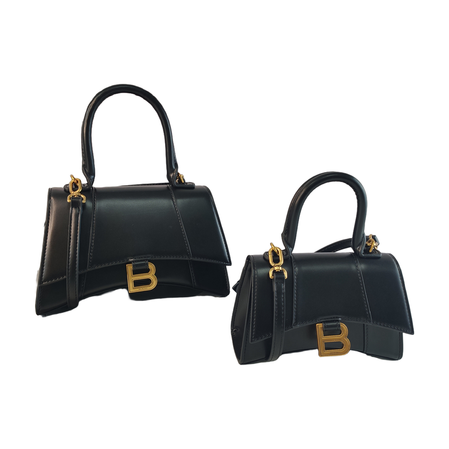 Curved-Base Top Handle Bag with B Clasp in Black, supplier source view, full product reference view