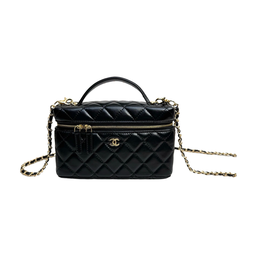 Chanel Diamond Quilted Vanity Bag with Top Handle and Chain – Black, original supplier catalogue view