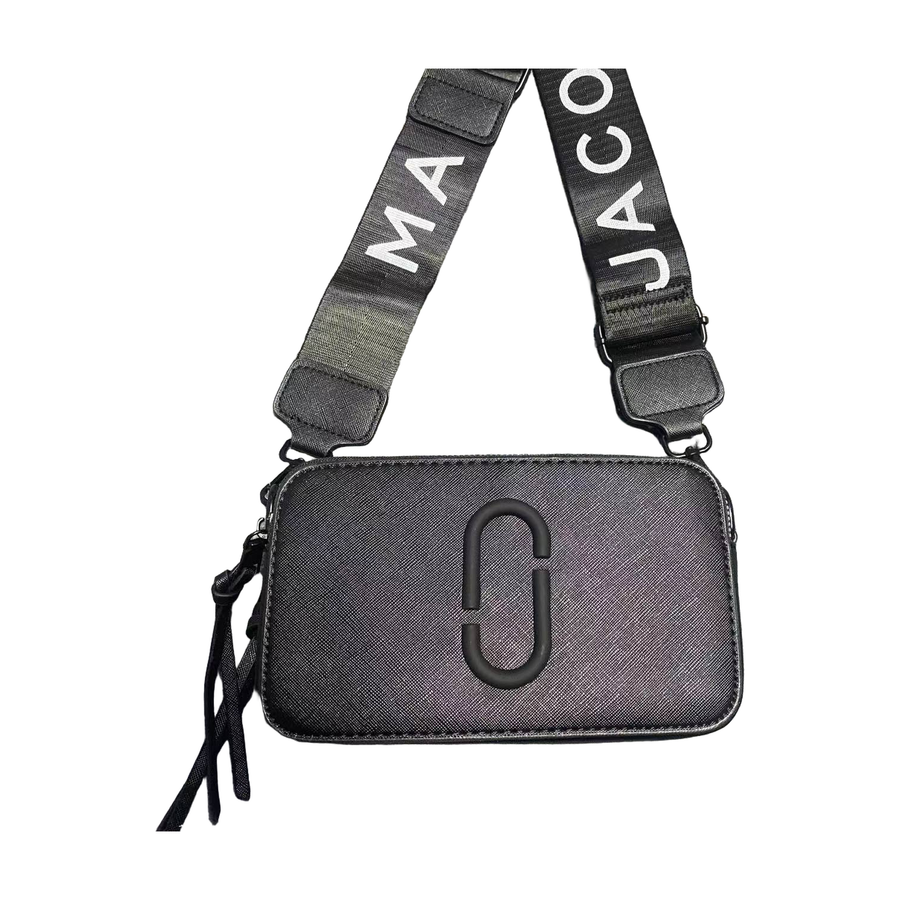 Logo Camera Crossbody Bag with Lettered Strap in Black, supplier source view
