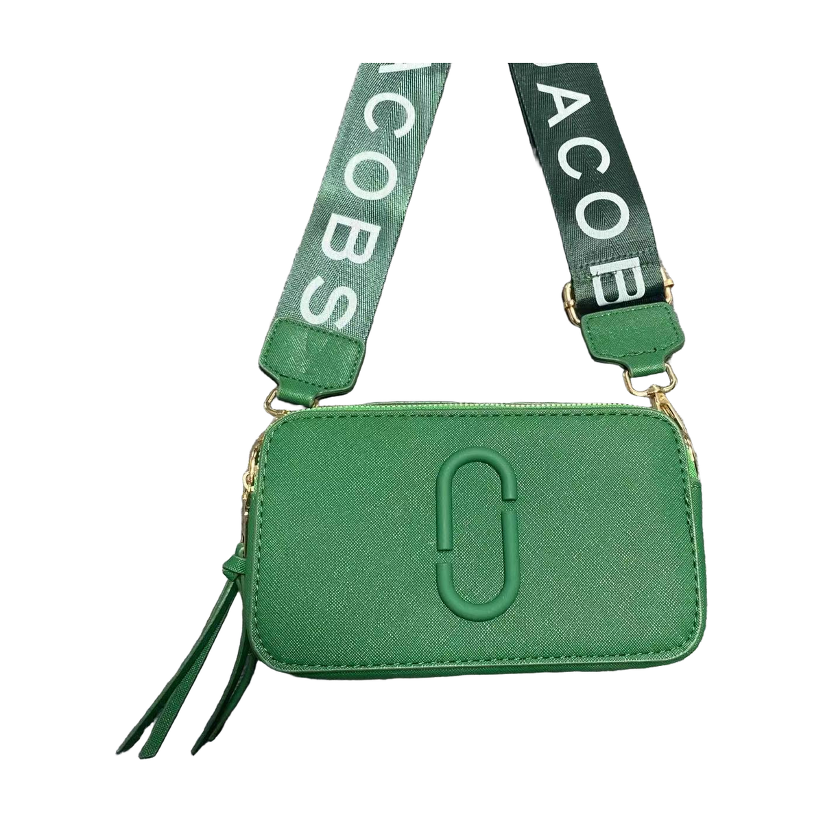 Logo Camera Crossbody Bag with Lettered Strap in Green, supplier source view