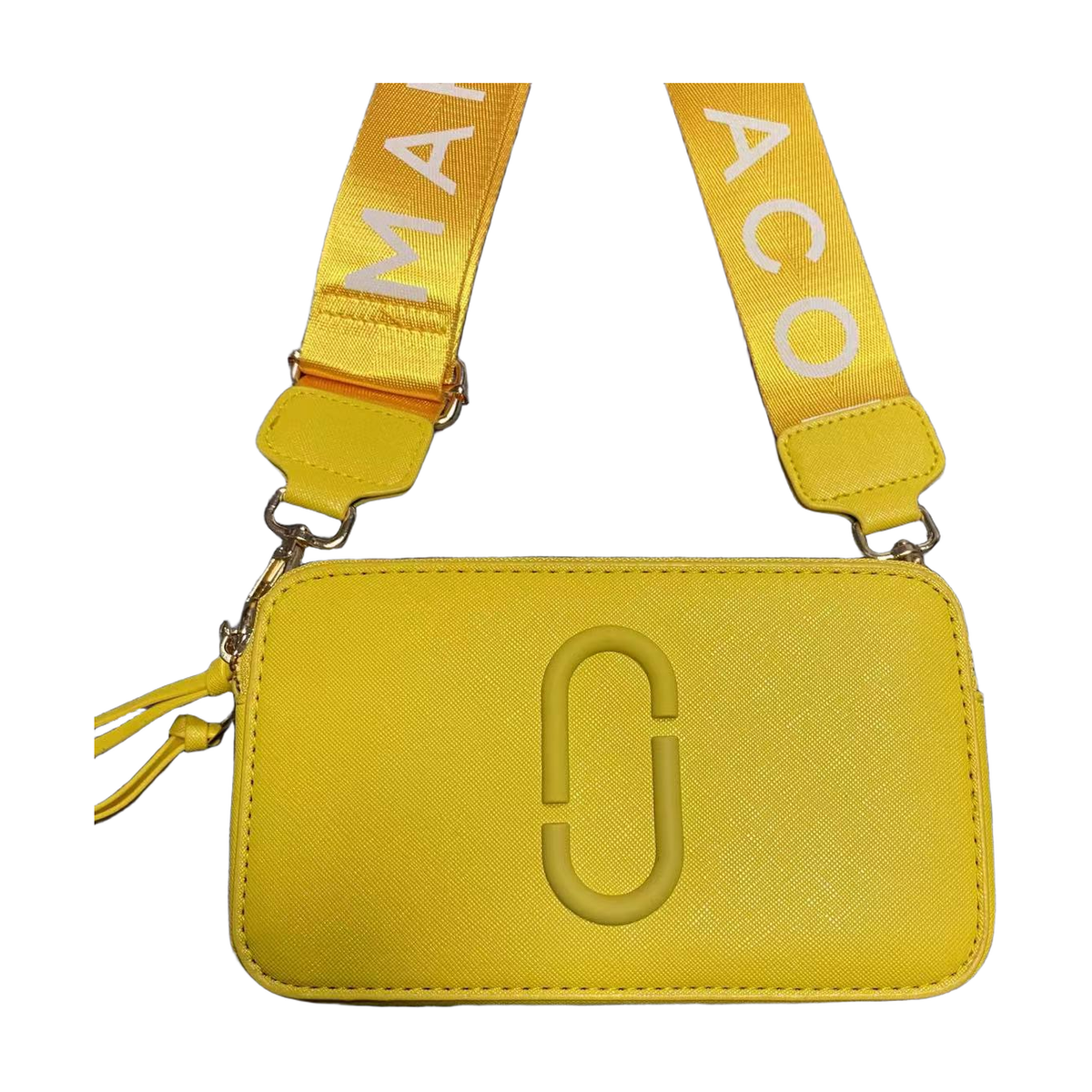 Logo Camera Crossbody Bag with Lettered Strap in Yellow, supplier source view