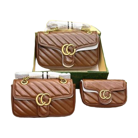 Quilted Flap Shoulder Bag with GG Emblem in Cognac Brown, supplier source view, full product reference view
