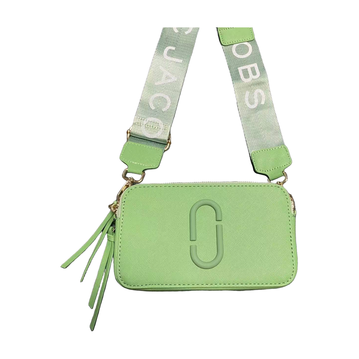 Logo Camera Crossbody Bag with Lettered Strap in Light Green, supplier source view