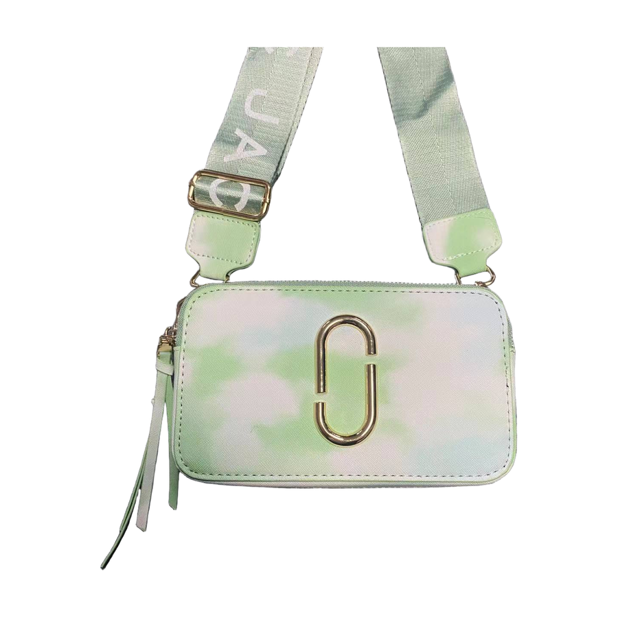 Logo Camera Crossbody Bag with Lettered Strap in White / Light Green, supplier source view