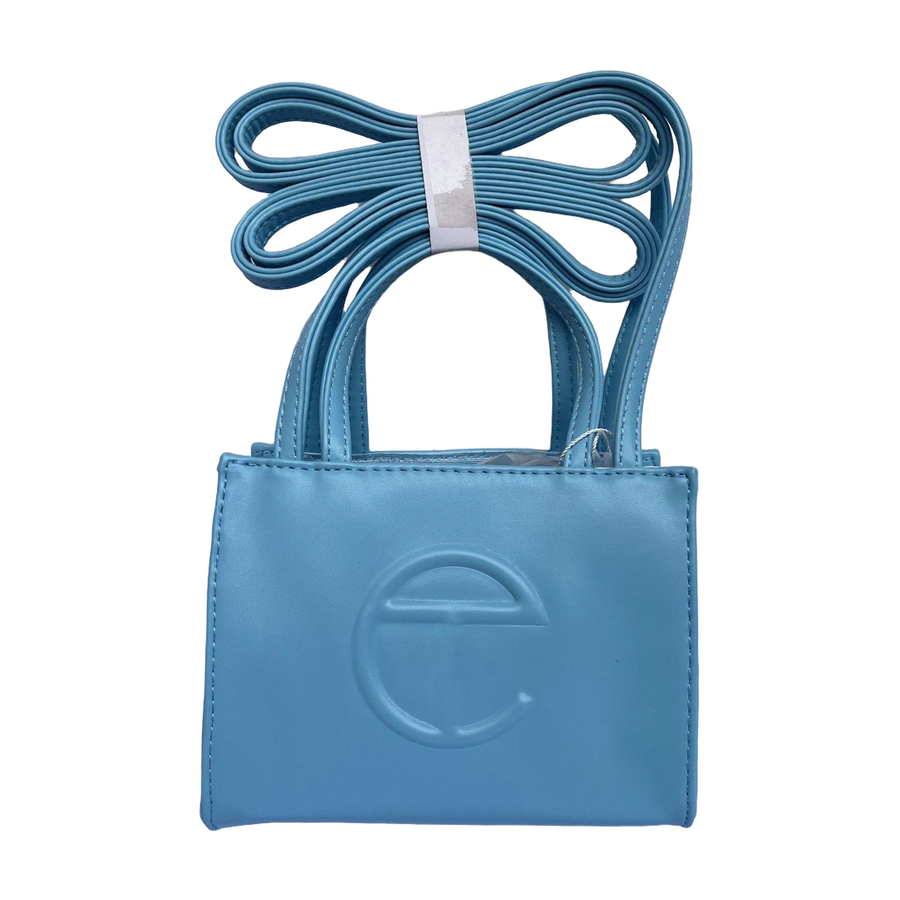 Embossed Logo Tote with Double Handles in Turquoise Blue, supplier source view, full product reference view