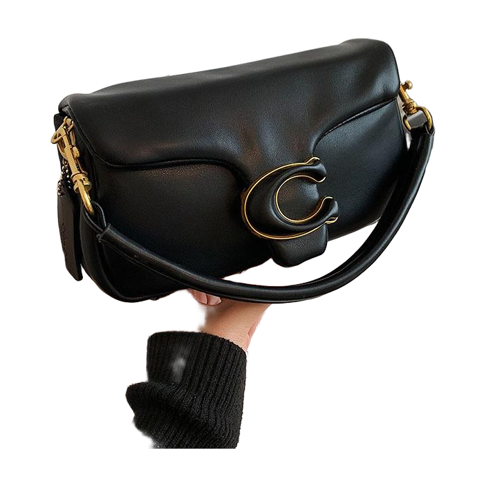 Flap Shoulder Bag with C Clasp in Black, supplier source view