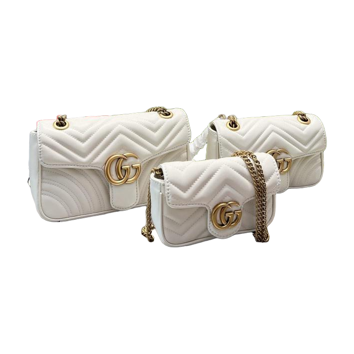 Quilted Flap Shoulder Bag with GG Emblem in White, supplier source view, full product reference view
