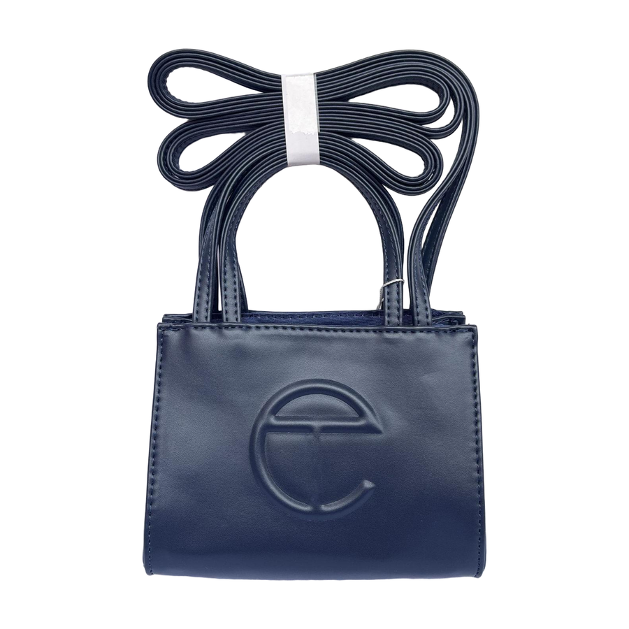 Embossed Logo Tote with Double Handles in Navy Blue, supplier source view, full product reference view