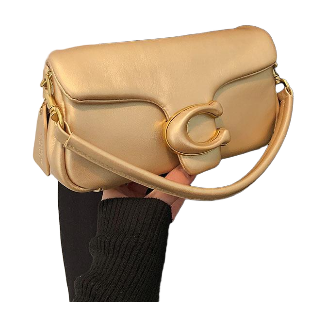 Flap Shoulder Bag with C Clasp in Gold Beige, supplier source view