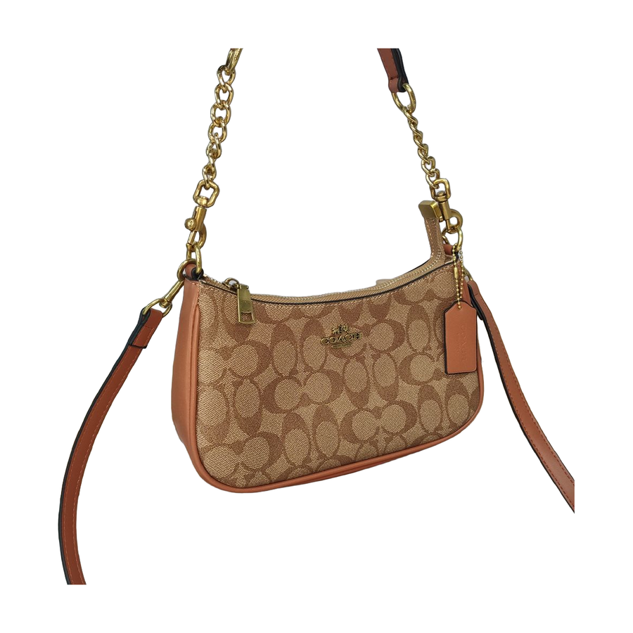Signature Chain Shoulder Bag in Khaki / Cognac, supplier source view, full product reference view