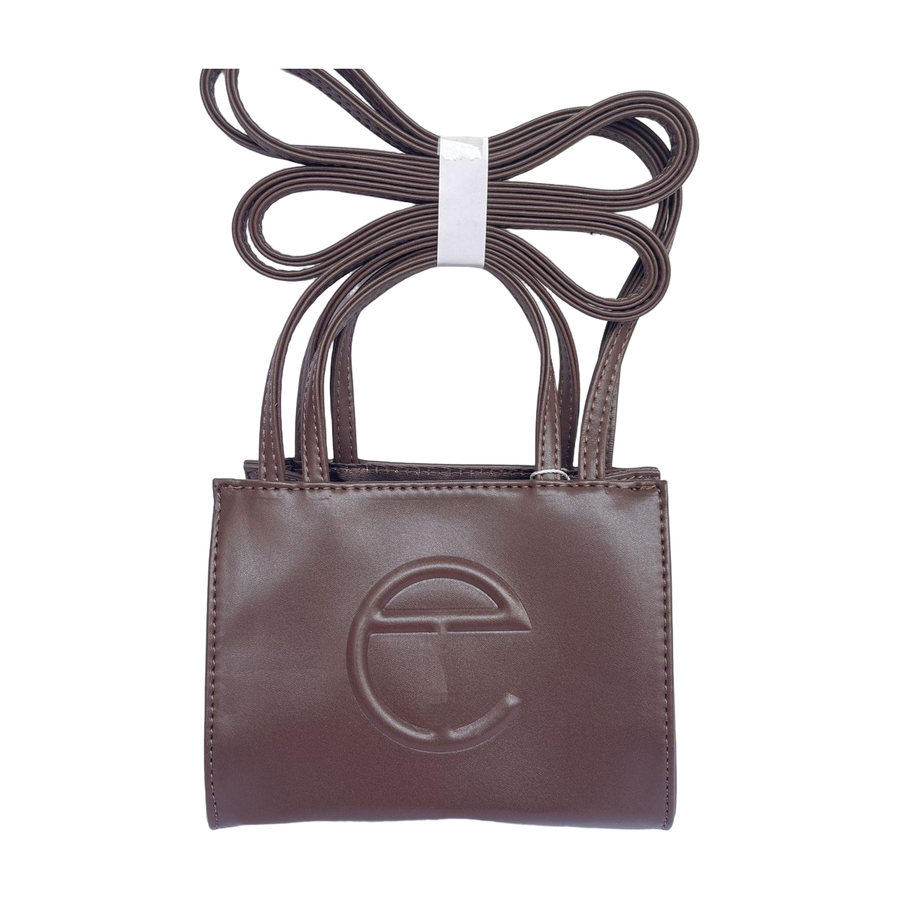Embossed Logo Tote with Double Handles in Chocolate Brown, supplier source view, full product reference view