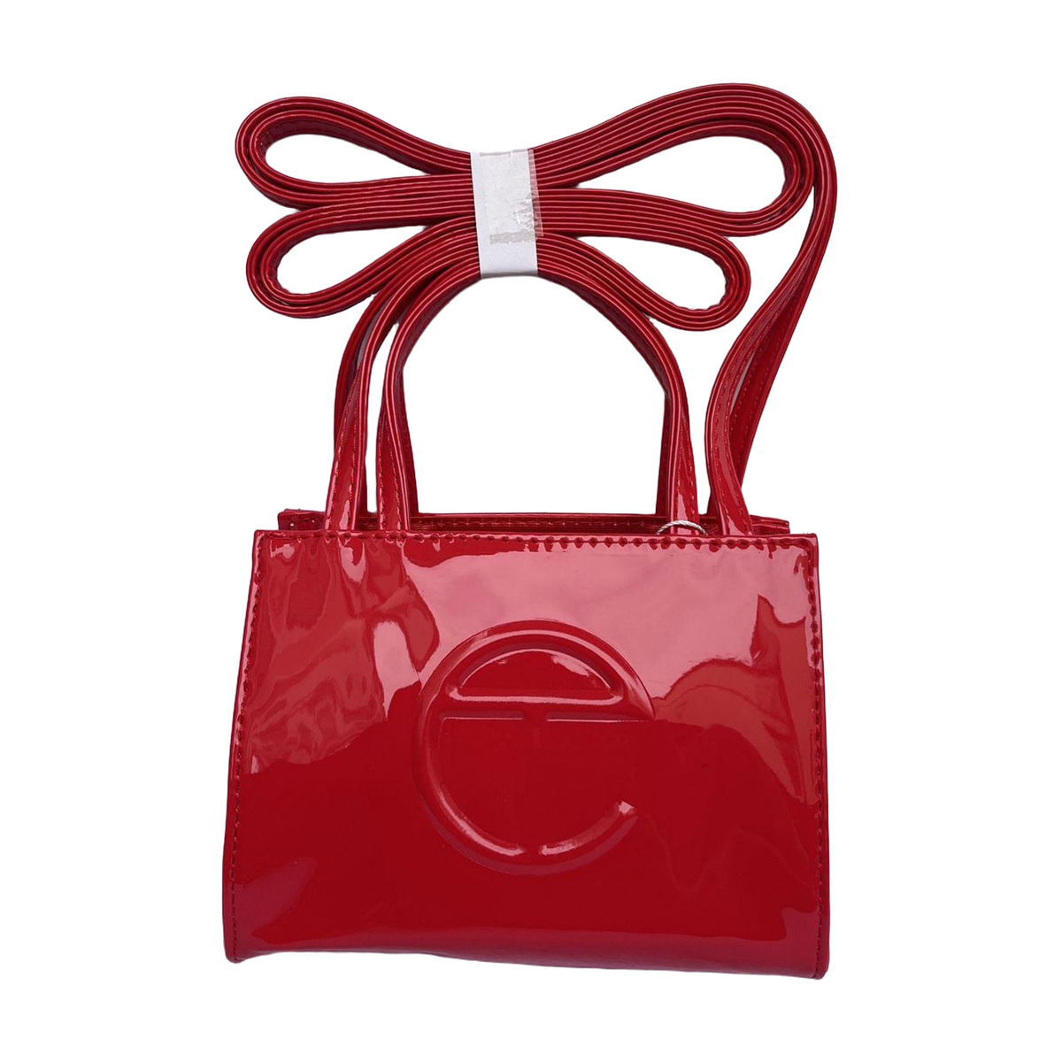 Embossed Logo Tote with Double Handles in Glossy Red, supplier source view, full product reference view