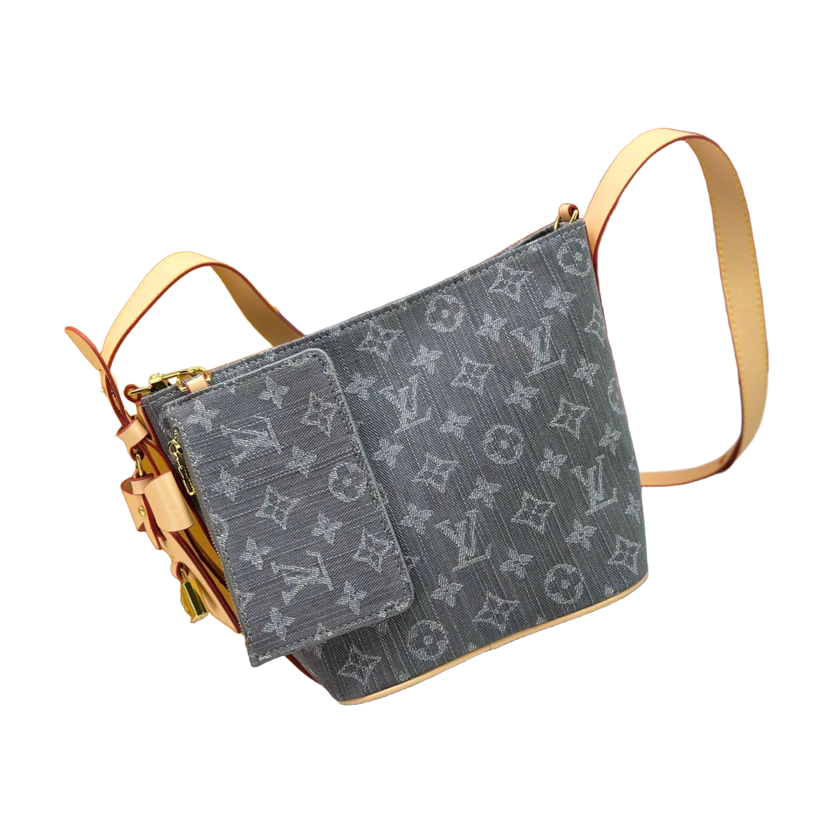 Louis Vuitton Monogram Zip Shoulder Bag with Front Pocket – Gray / Tan, original supplier catalogue view