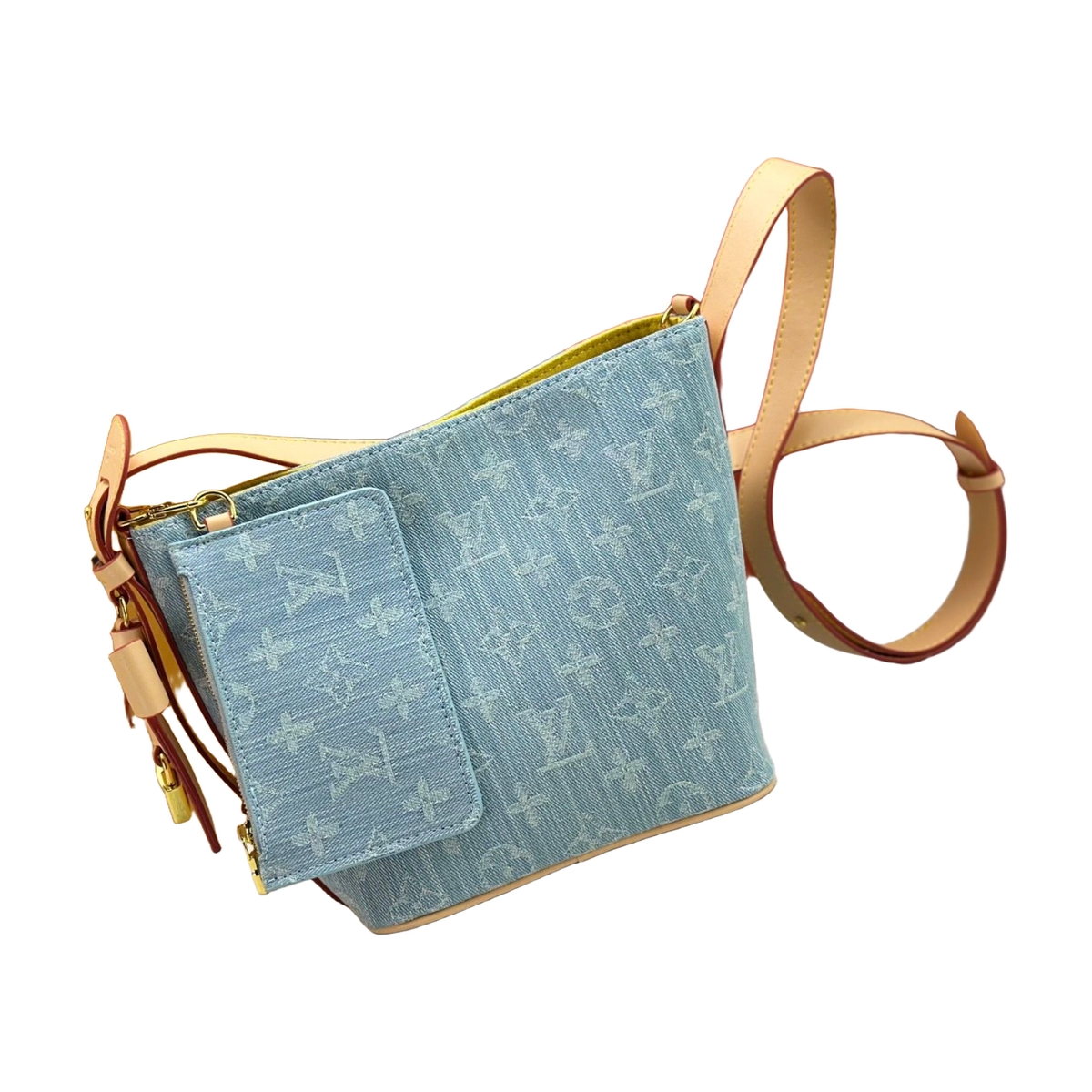 Louis Vuitton Monogram Zip Shoulder Bag with Front Pocket – Light Blue / Tan, original supplier catalogue view