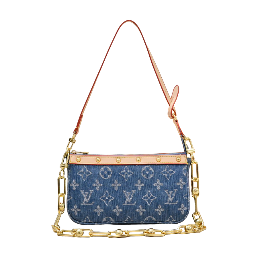 Louis Vuitton Monogram Chain Shoulder Bag with Riveted Trim – Blue / Tan, original supplier catalogue view