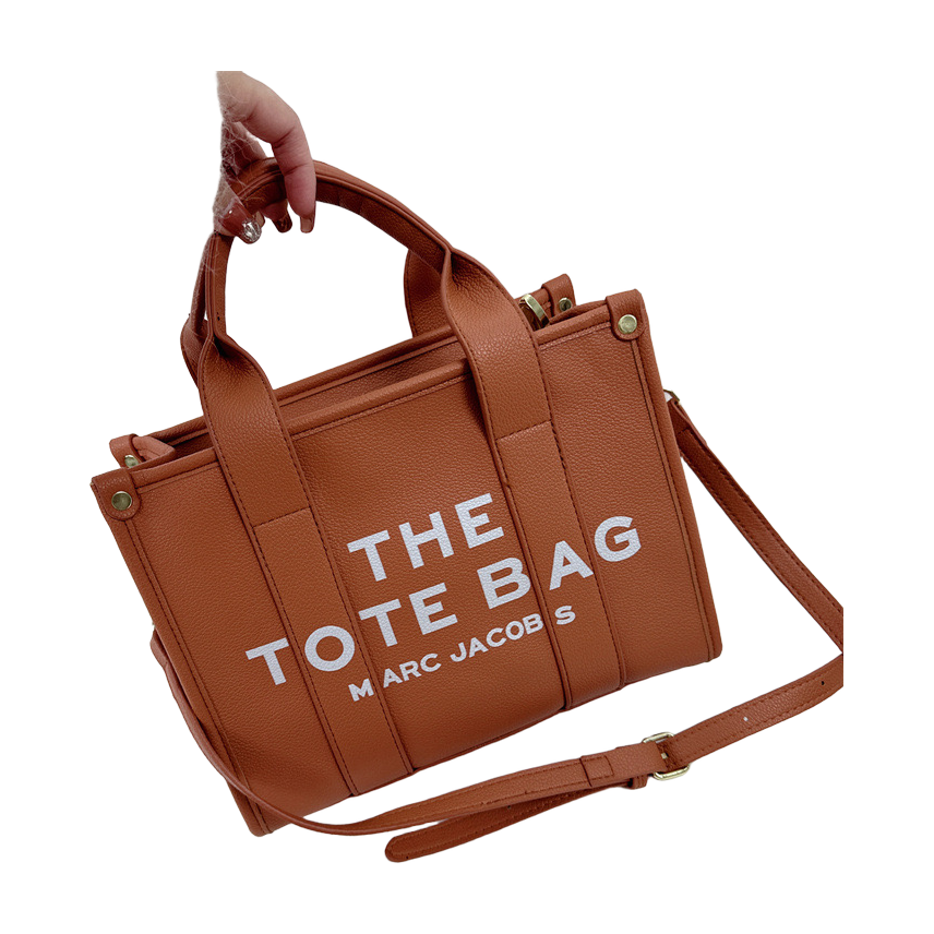 Logo Top Handle Tote with Shoulder Strap in Cognac Brown / White Lettering, supplier source view