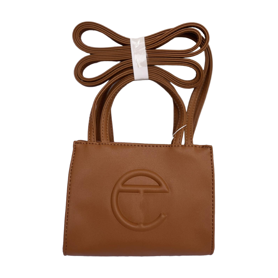 Embossed Logo Tote with Double Handles in Brown, supplier source view, full product reference view