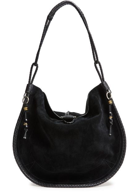 Isabel Marant Oskan Hobo Soft bag in suede in Black/Silver — view 1