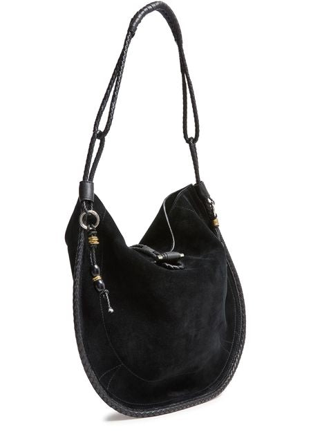Isabel Marant Oskan Hobo Soft bag in suede in Black/Silver — view 2