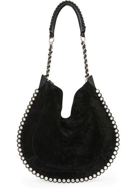 Isabel Marant Oskan Hobo Soft shoulder bag with perforated studs in Black / Silver — view 1