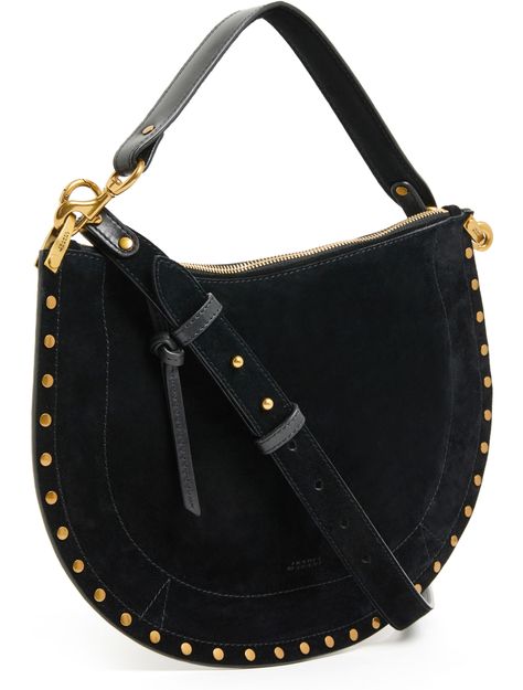 Isabel Marant Oskan Hobo Soft Zip shoulder bag in suede in Black — view 2