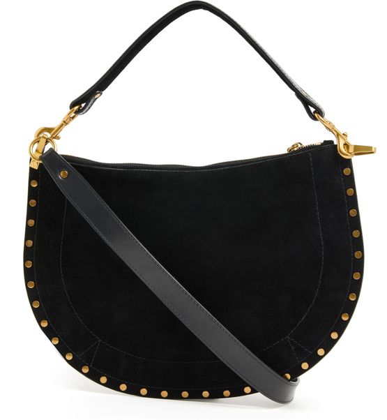 Isabel Marant Oskan Hobo Soft Zip shoulder bag in suede in Black — view 3