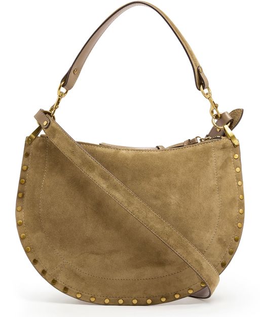 Isabel Marant Oskan Hobo Soft Zip shoulder bag in suede in Taupe — view 3