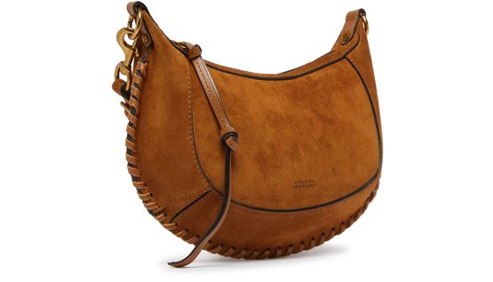 Isabel Marant Oskan Moon bag in suede with braided edges in Cognac — view 2