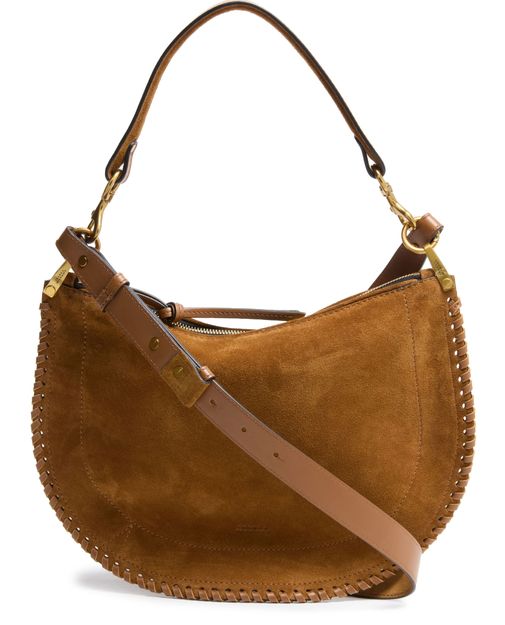 Isabel Marant Oskan Soft Zip shoulder bag in suede with braided edges in Cognac — view 1