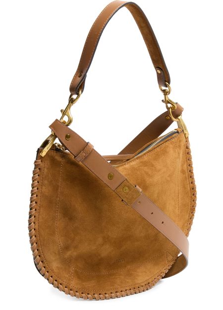 Isabel Marant Oskan Soft Zip shoulder bag in suede with braided edges in Cognac — view 2