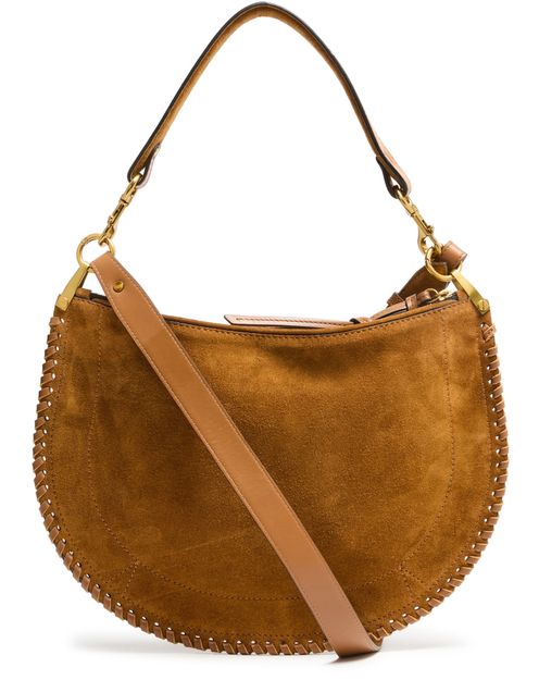 Isabel Marant Oskan Soft Zip shoulder bag in suede with braided edges in Cognac — view 3