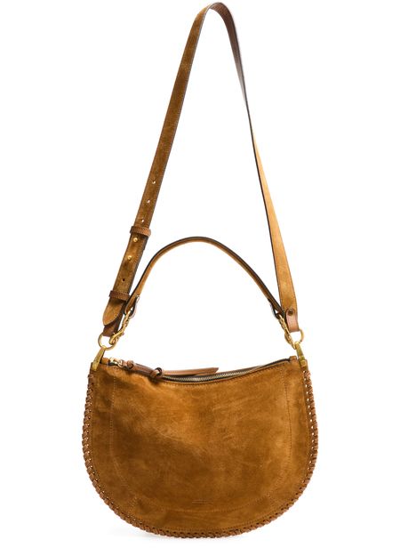 Isabel Marant Oskan Soft Zip shoulder bag in suede with braided edges in Cognac — view 4