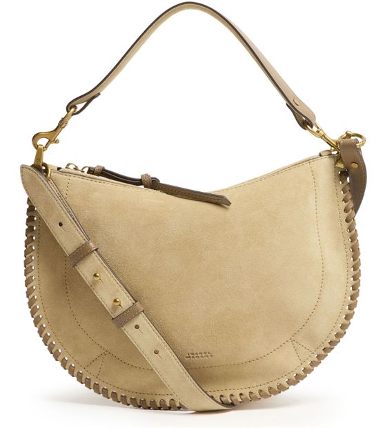 Isabel Marant Oskan Soft Zip shoulder bag in suede with braided edges in Sand — view 1