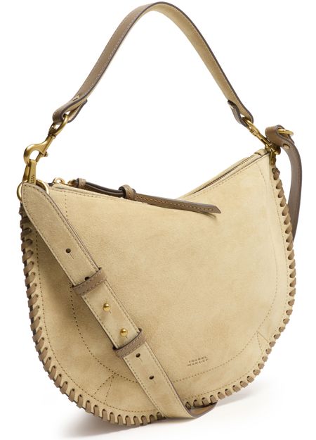 Isabel Marant Oskan Soft Zip shoulder bag in suede with braided edges in Sand — view 2