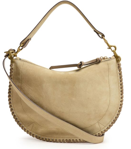 Isabel Marant Oskan Soft Zip shoulder bag in suede with braided edges in Sand — view 3