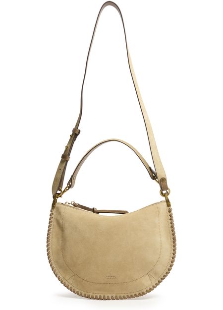 Isabel Marant Oskan Soft Zip shoulder bag in suede with braided edges in Sand — view 4