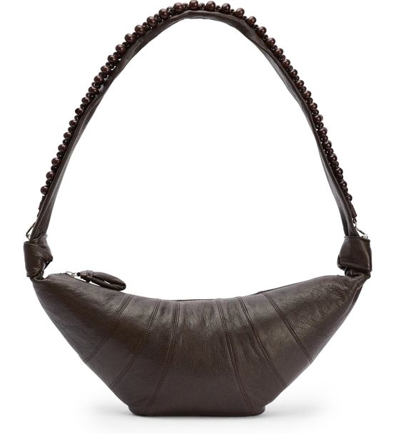 Lemaire Croissant medium bag with pearls in Dark Chocolate — view 1