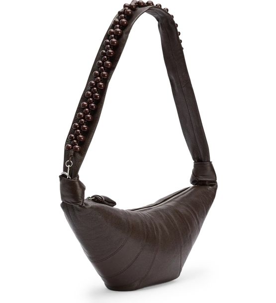 Lemaire Croissant medium bag with pearls in Dark Chocolate — view 2